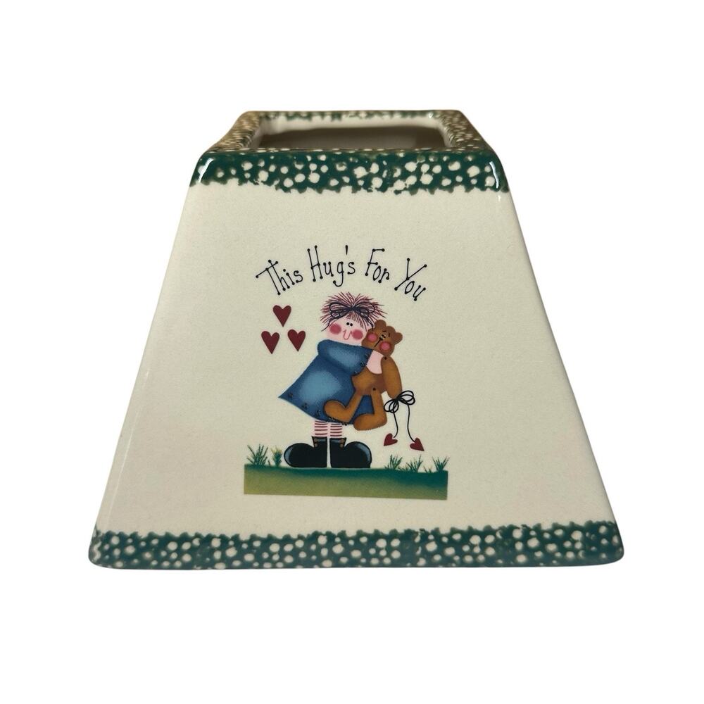Vtg Jar Candle Shade This Hugs For You Ceramic Square Country Primitive Bear 90s